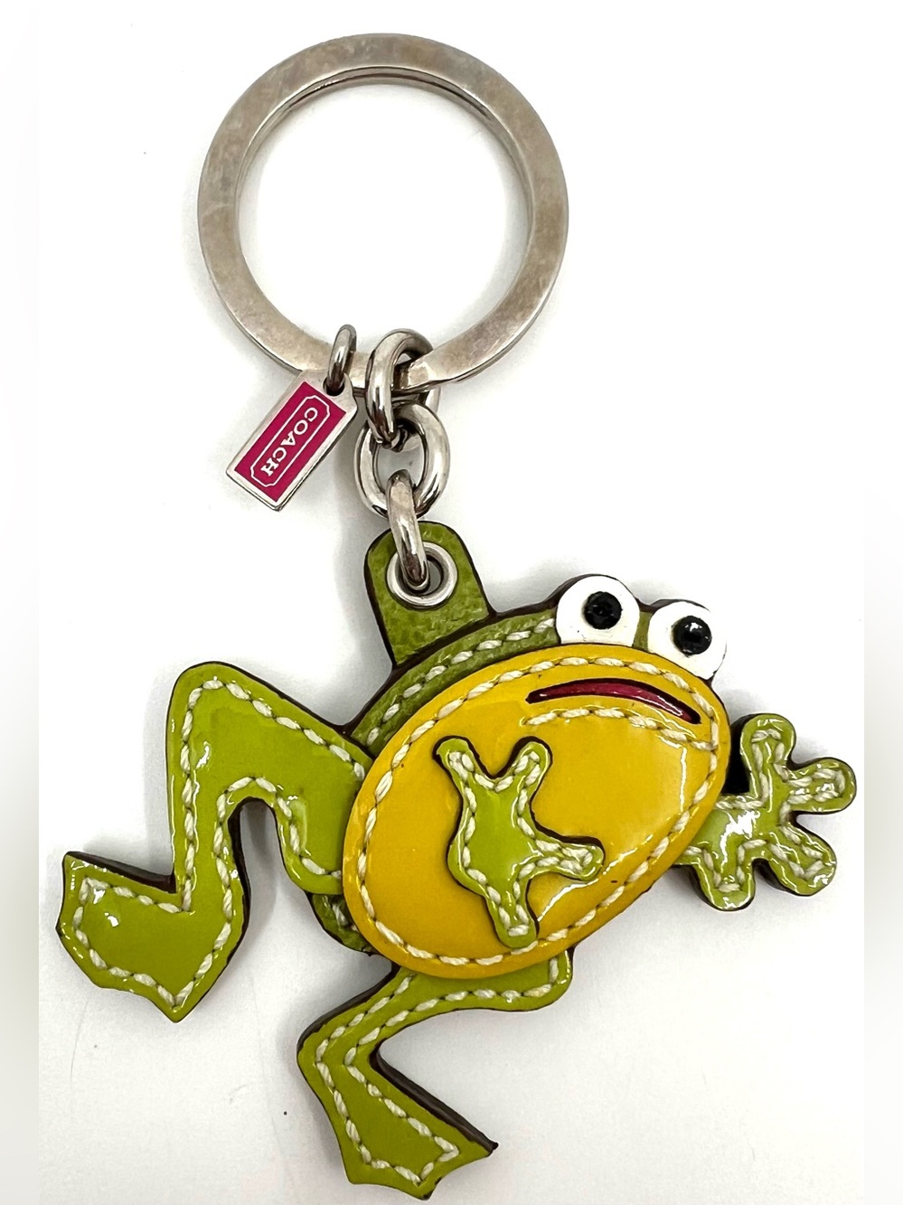 Coach Patent Leather Frog Keychain Green and Yellow